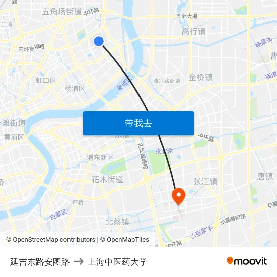 延吉东路安图路 to 上海中医药大学 map