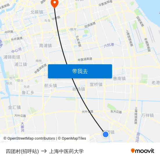 四团村(招呼站) to 上海中医药大学 map