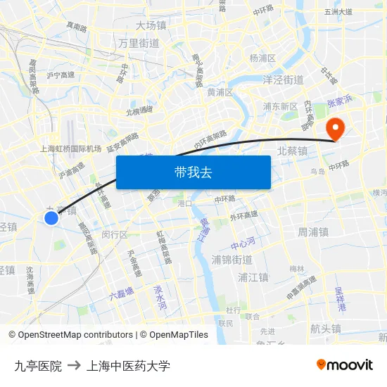 九亭医院 to 上海中医药大学 map