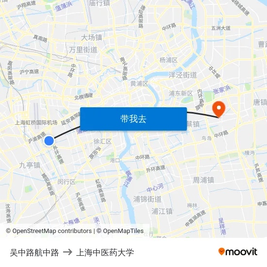 吴中路航中路 to 上海中医药大学 map