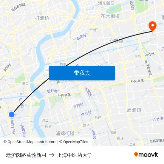 老沪闵路蔷薇新村 to 上海中医药大学 map