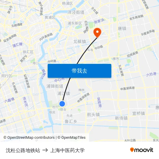沈杜公路地铁站 to 上海中医药大学 map
