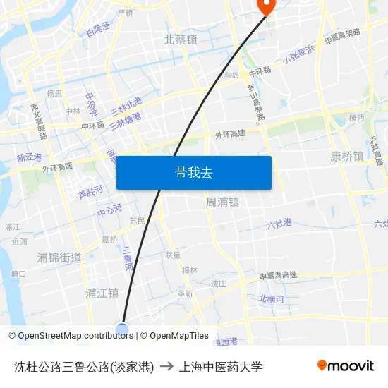 沈杜公路三鲁公路(谈家港) to 上海中医药大学 map
