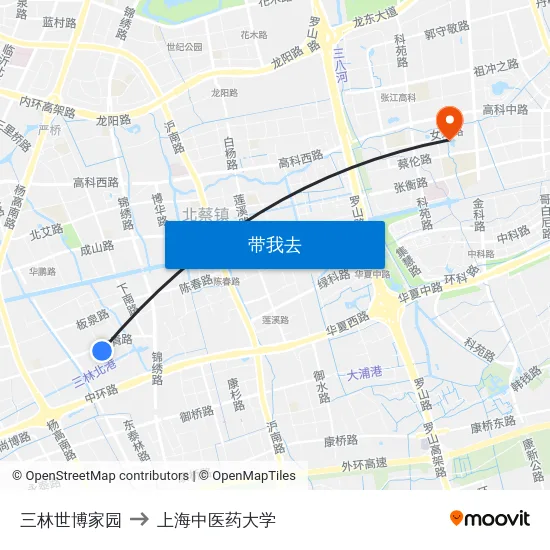 三林世博家园 to 上海中医药大学 map