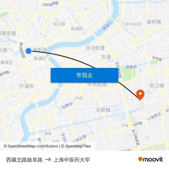 西藏北路曲阜路 to 上海中医药大学 map