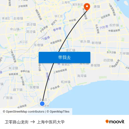 卫零路山龙街 to 上海中医药大学 map