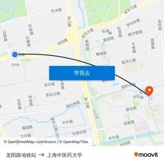 龙阳路地铁站 to 上海中医药大学 map