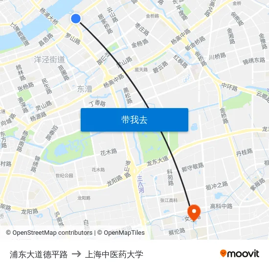 浦东大道德平路 to 上海中医药大学 map