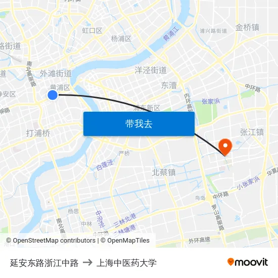 延安东路浙江中路 to 上海中医药大学 map