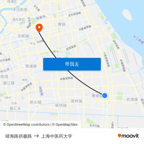 靖海路拱极路 to 上海中医药大学 map