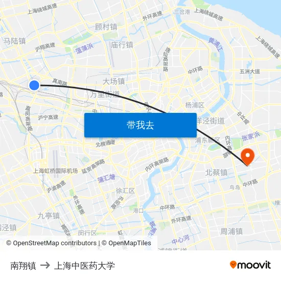 南翔镇 to 上海中医药大学 map