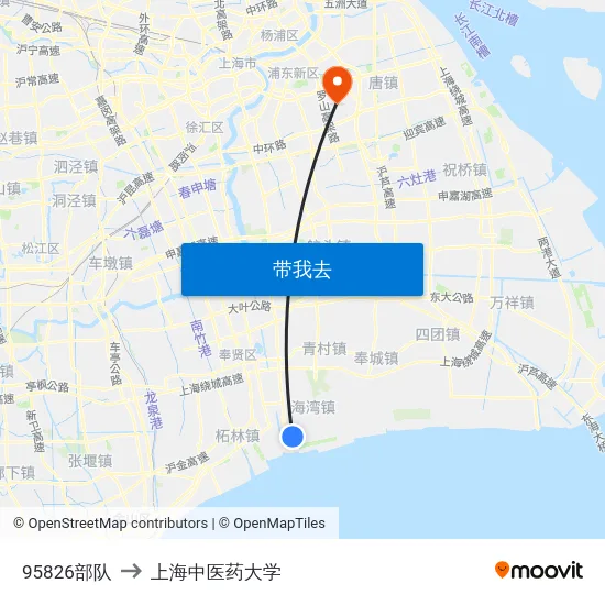 95826部队 to 上海中医药大学 map