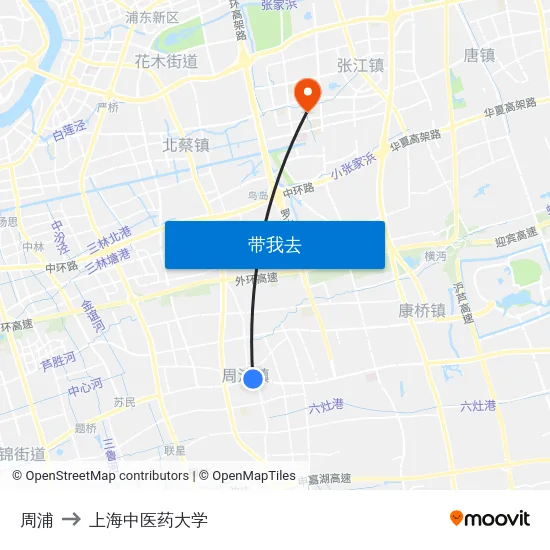 周浦 to 上海中医药大学 map