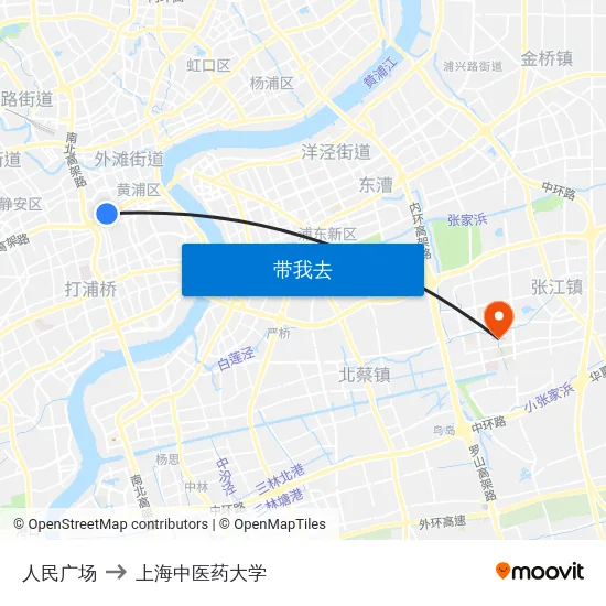 人民广场 to 上海中医药大学 map