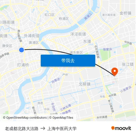 老成都北路大沽路 to 上海中医药大学 map