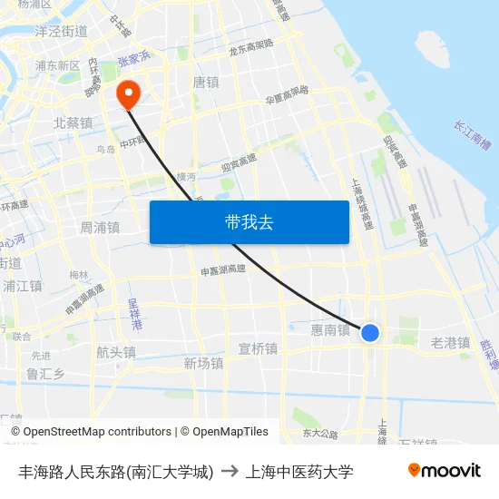 丰海路人民东路(南汇大学城) to 上海中医药大学 map