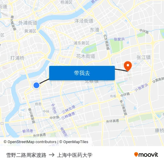 雪野二路周家渡路 to 上海中医药大学 map