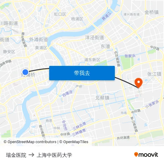 瑞金医院 to 上海中医药大学 map