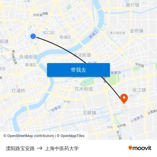 溧阳路宝安路 to 上海中医药大学 map
