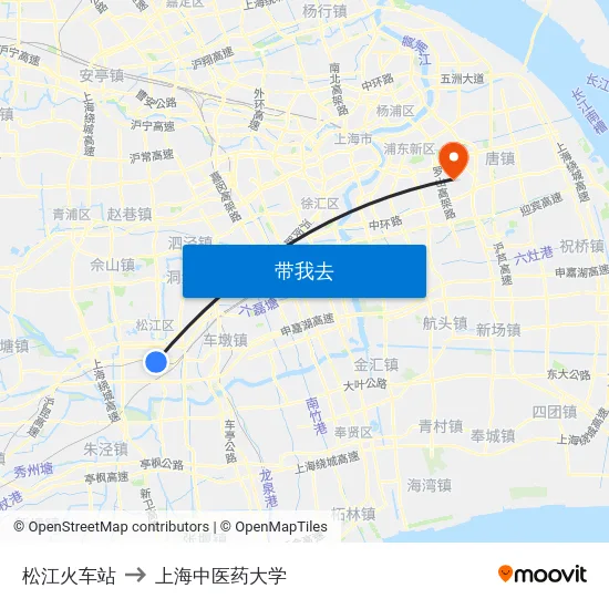 松江火车站 to 上海中医药大学 map