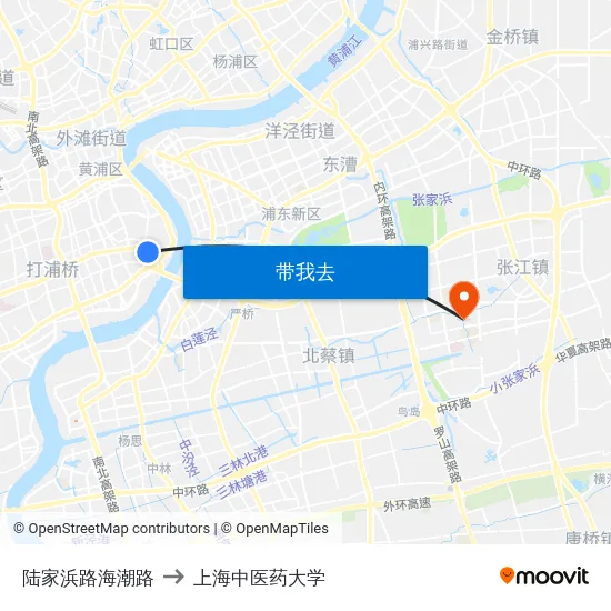陆家浜路海潮路 to 上海中医药大学 map