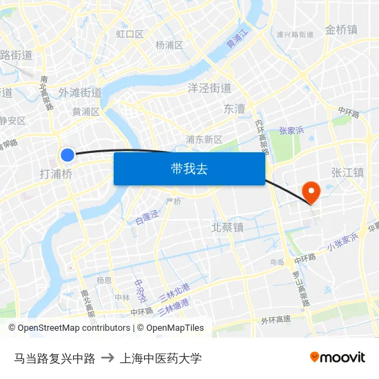 马当路复兴中路 to 上海中医药大学 map