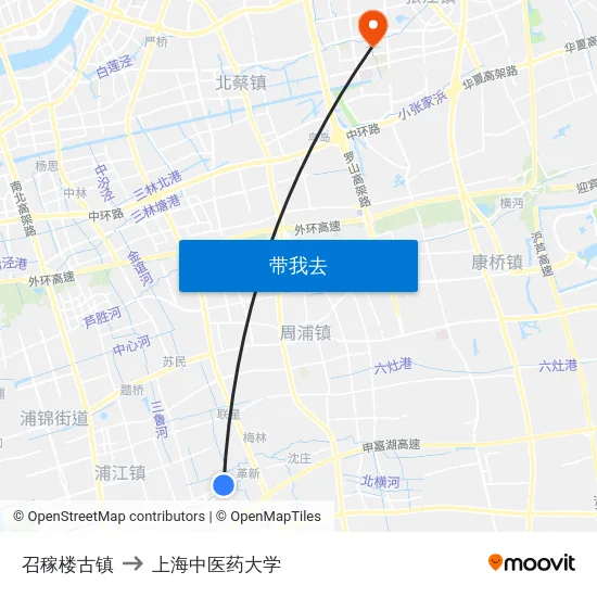 召稼楼古镇 to 上海中医药大学 map