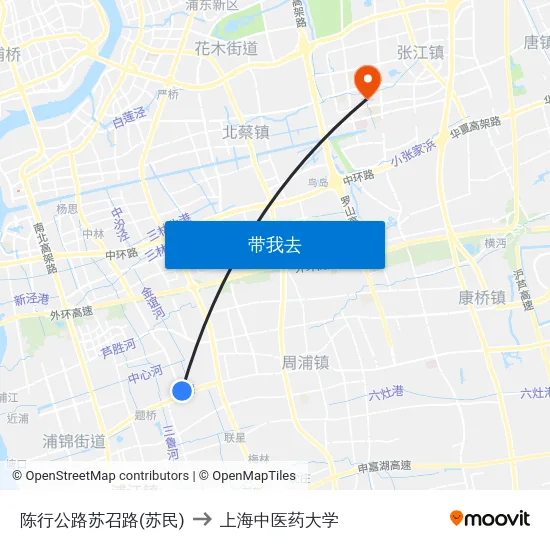 陈行公路苏召路(苏民) to 上海中医药大学 map
