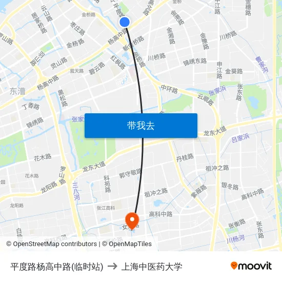 平度路杨高中路(临时站) to 上海中医药大学 map
