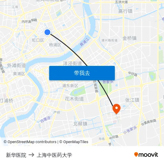 新华医院 to 上海中医药大学 map