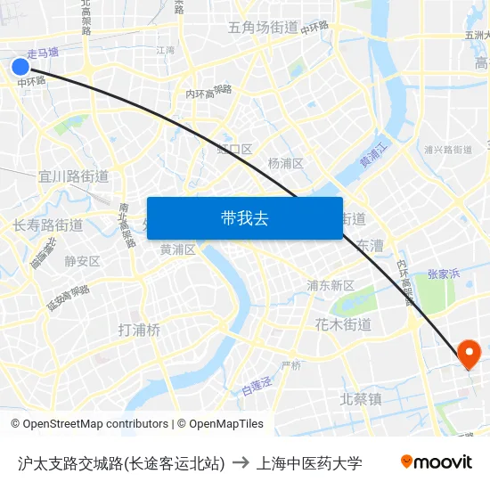 沪太支路交城路(长途客运北站) to 上海中医药大学 map