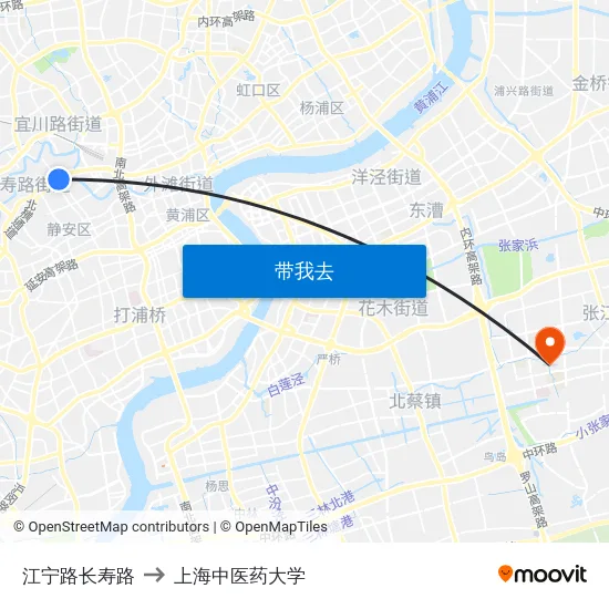 江宁路长寿路 to 上海中医药大学 map