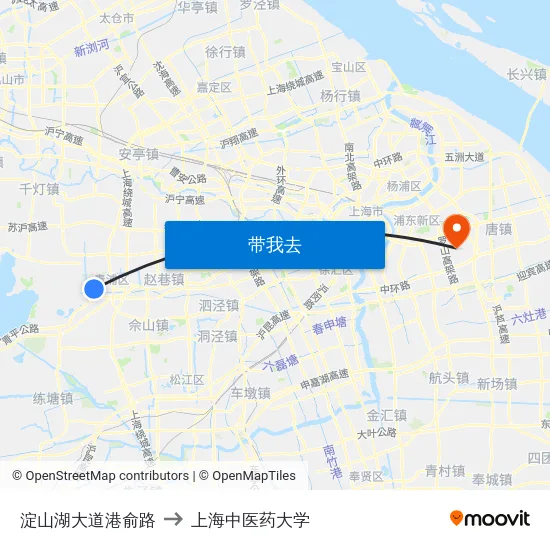 淀山湖大道港俞路 to 上海中医药大学 map