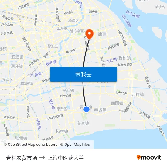 青村农贸市场 to 上海中医药大学 map