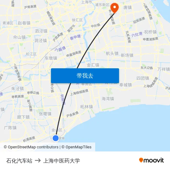石化汽车站 to 上海中医药大学 map