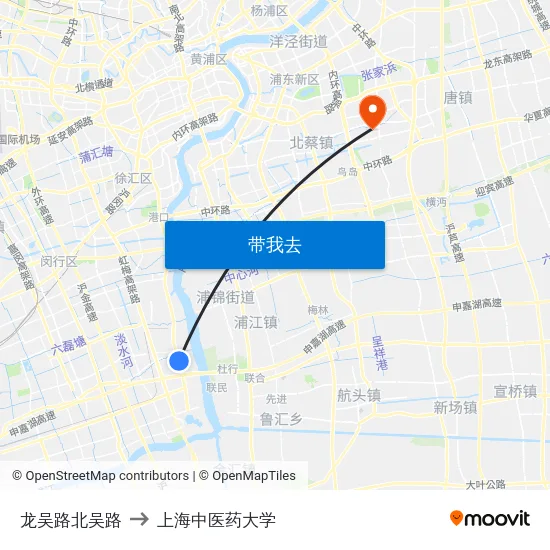 龙吴路北吴路 to 上海中医药大学 map