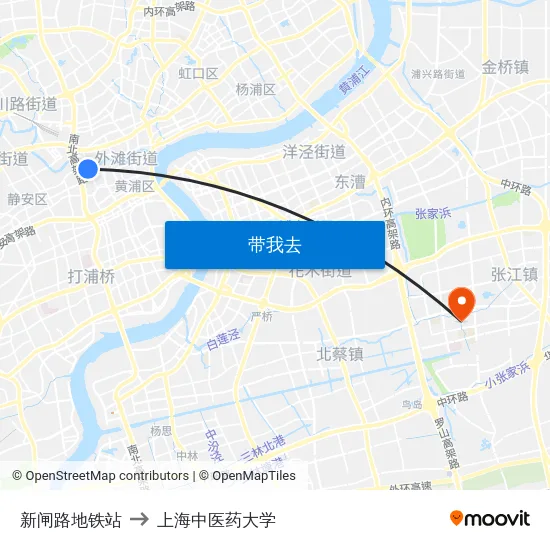 新闸路地铁站 to 上海中医药大学 map