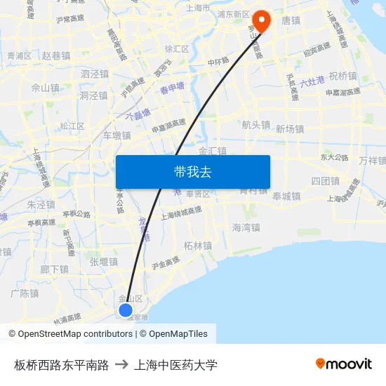 板桥西路东平南路 to 上海中医药大学 map