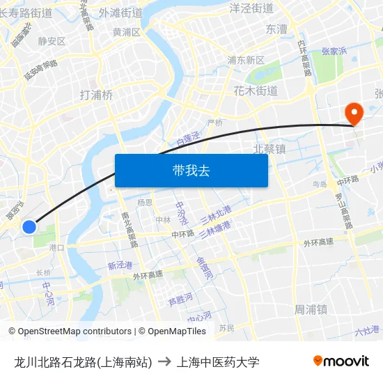 龙川北路石龙路(上海南站) to 上海中医药大学 map