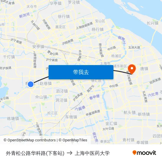 外青松公路华科路(下客站) to 上海中医药大学 map