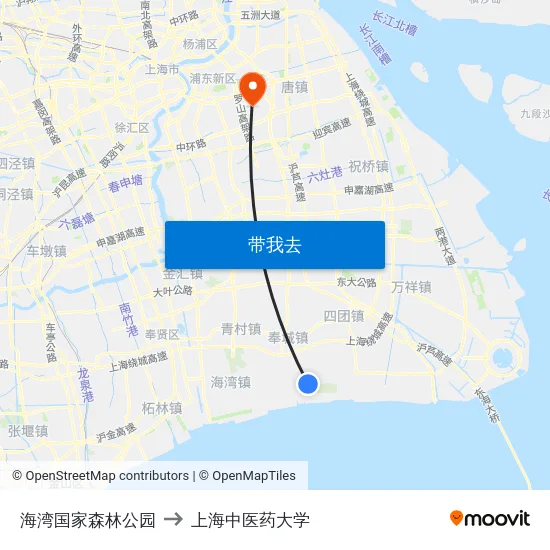 海湾国家森林公园 to 上海中医药大学 map