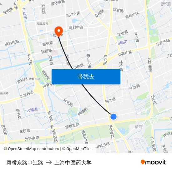 康桥东路申江路 to 上海中医药大学 map