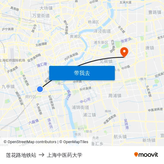 莲花路地铁站 to 上海中医药大学 map