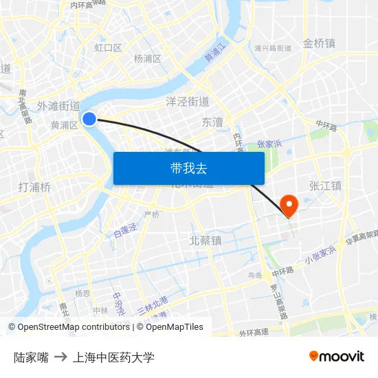 陆家嘴 to 上海中医药大学 map