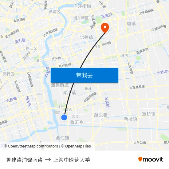 鲁建路浦锦南路 to 上海中医药大学 map