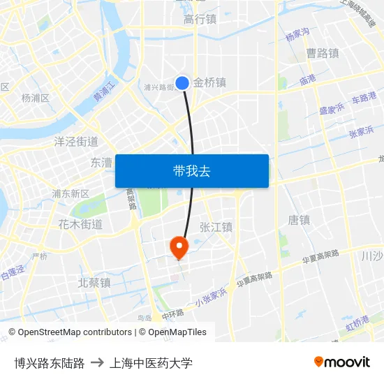 博兴路东陆路 to 上海中医药大学 map