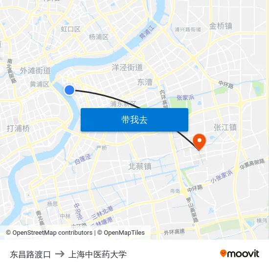 东昌路渡口 to 上海中医药大学 map