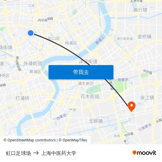 虹口足球场 to 上海中医药大学 map