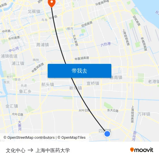 文化中心 to 上海中医药大学 map