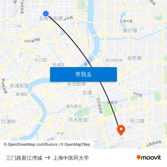 三门路新江湾城 to 上海中医药大学 map